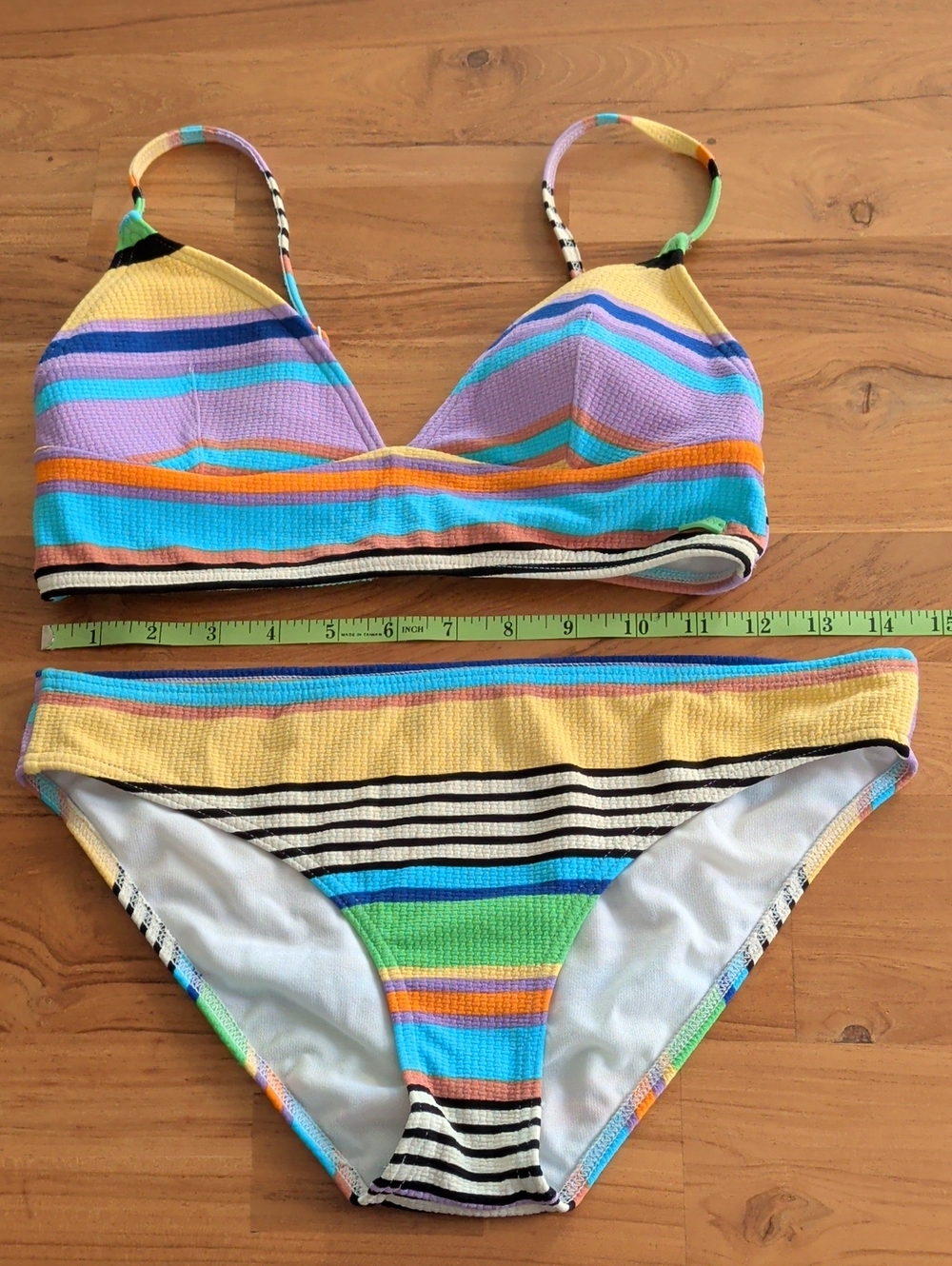 Roxy Color Jam Textured Striped Bikini Fixed Triangle Top S & Hipster Bottom M - Picture 7 of 7